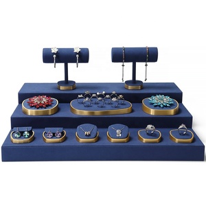 Juego de Exhibición de Joyería de Lujo Azul DIGU con Tablero de Fondo de Microfibra y Soporte de Barra en T de Metal, Bandejas Personalizables para Pulseras y Anillos - Product Image 4