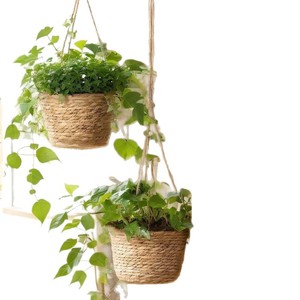 <b>Hanging</b> Wicker Plant <b>Baskets</b> Round Handmade Flower Pots For Indoor Outdoor <b>Garden</b> Decor - Product Image 5