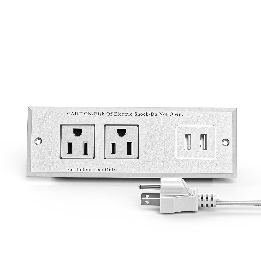 สีขาว-2 * ปลั๊กไฟ AC + 2 * USB-A-US