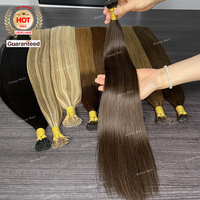 Extensions de cheveux humains Remy européens vierges à kératine I-Tip, double tirage, trame simple, cuticules intactes, avec perles nano, colorées