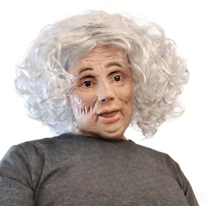 Masque intégral en latex réaliste de femme âgée plissée avec cheveux blancs/marron désordonnés - Accessoire tendance pour fête d'Halloween, mascarade, cosplay pour 18 ans et plus - Product Image 3