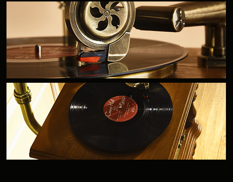 vintage design Wooden desktop record player vinyl and gramophon turntable phonograph