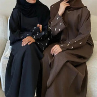 Vente en Gros Turquie Aïd Robe Modeste Abaya de Dubaï pour Fille et Femme Musulmane, Kimono Ouvert Luxe Broderie Lune Manches en Polyester Lin