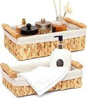 Ensemble de deux paniers pliables en osier en bois avec rangement tissé en corde pour l'agencement de la cuisine conservation des aliments poignées en bois