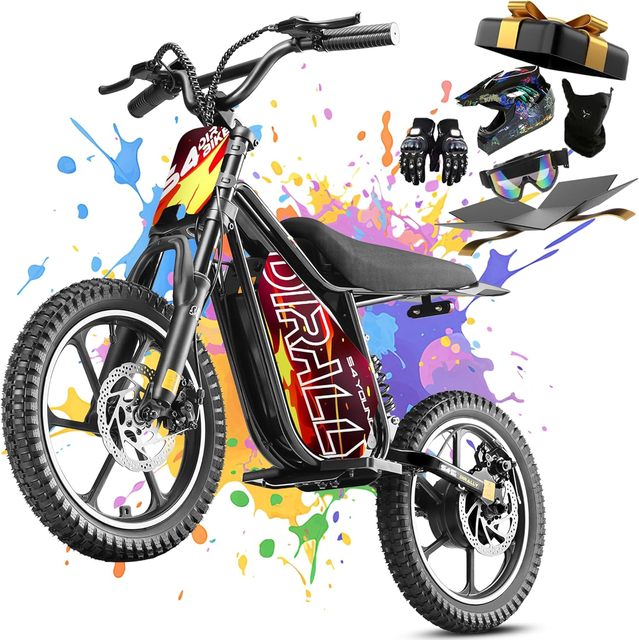 Kids Electric Dirt Bike 16 Inch 36V 250W Motor Removable Battery Children's Safe Design IPX4 Waterproof 24-28 Miles Range 7-12