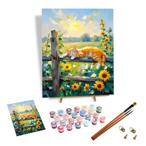 Peinture par numéros personnalisable 40*50cm <span class=keywords><strong>à</strong></span> faire soi-même, peinte <span class=keywords><strong>à</strong></span> l'acrylique, représentant un chat dormant <span class=keywords><strong>sur</strong></span> une clôture, idéale pour la décoration intérieure - Product Image 1