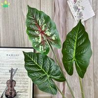 Daun Palem Taro Sutra Hijau Buatan, Tanaman Hijau Batang Panjang untuk Dekorasi Rangkaian Bunga Pernikahan, Dinding, dan Rumah