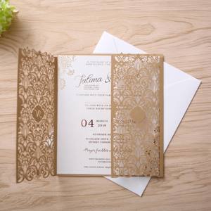 دعوة زفاف فاخرة مقطوعة بالليزر مع زهرة معدنية على الجهة الأمامية - عرض ساخن - Product Image 5