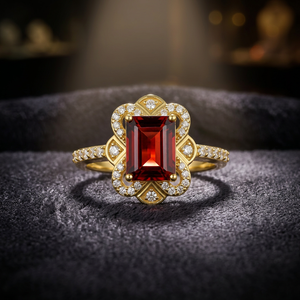 Gourik High Quality Gold Plated 925 <b>Silver</b> Luxury <b>Garnet</b> Gemstone Prong Cluster <b>Ring</b> Women's Classic Fine Party Certified - Product Image 2