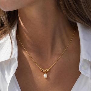 Collier pendentif perle en acier inoxydable plaqué or 18 carats pour femme, bijoux de style Ins transfrontalier - Product Image 3