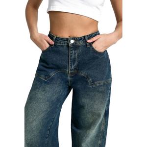 Nouvel Arrivage – Jean Baggy Taille Haute à Jambes Larges avec Logo Personnalisé, Détails de Couture et Lavage Vintage pour Femme - Product Image 3