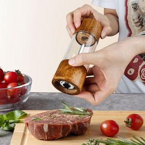 Moulin à poivre et à sel manuel en bois ancien et acrylique, outils de cuisine, moulin en céramique, emballé dans une boîte en plastique, pour usage domestique - Product Image 1