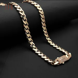 LFH Wholesale Pure 18K Real Gold Miami Cuban Link Necklace Hip Hop Chain Au750 Curb Bracelet Custom 18k au750 Chains For Men