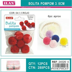 Pompon in Lana Ilan 3.0 Cm Rosso Intenso per Decorazioni Artigianali - Product Image 1