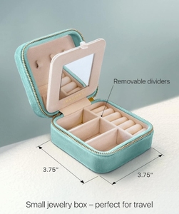 Organisateur de bijoux de voyage en velours bleu vert avec miroir, articles préférés, meilleurs cadeaux - Product Image 3
