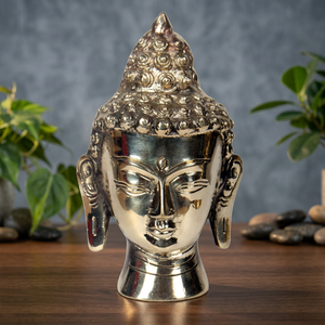 Estatua de Cabeza de Buda de Latón Grabada de Imitación Antigua - Escultura Metálica Tallada Coleccionable de Nepal, Marca Asterisk - Product Image 2