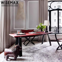 WISEMAX Mobilier de bureau italien minimaliste Table de travail luxueuse en bois et en cuir incurvée irrégulière Bureau du chef
