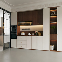 Buffet moderne en bois avec éclairage LED, blanc et noyer, console de rangement multifonctionnelle pour salon et salle à manger
