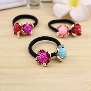 ยางรัดผมลายดอกพลัมคู่ สีผสม ผ้ามีความยืดหยุ่นสูง เครื่องประดับผมแบบลำลอง - Product Image 1