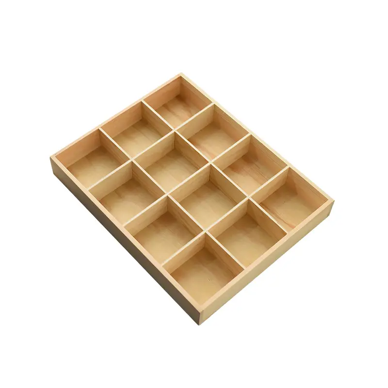 Simple rectangular multi-grid wooden storage box solid wood storage box