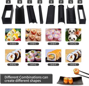 Hot Selling Eco-Friendly White/Black 10/11-Piece Sushi Making Kit ABS Bamboo <b>Rolling</b> <b>Mats</b> for DIY Japanese Food Professional - Product Image 3