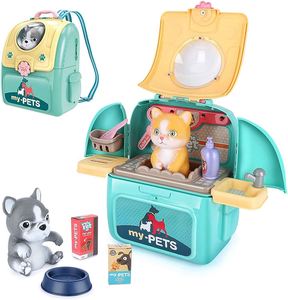 Newest Plush <b>Pets</b> Toys <b>Pet</b> Pretend Play Educational Preschool 2 in 1 Backpack Cat Care Toy Plastic Animal Set for Kids - Product Image 2
