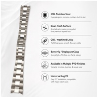 Bracelet de montre en acier inoxydable soyeux, anti-rayures, sans soudure, robuste et raffiné, pour homme élégant et luxueux