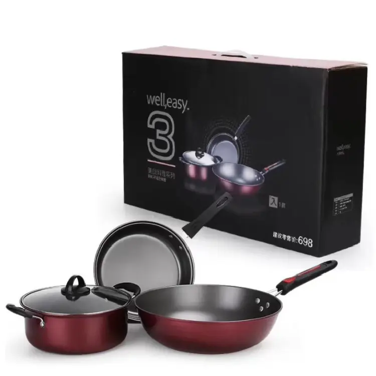 Ensemble de 3 casseroles et poêles en fer fin batterie de cuisine antiadhésive batterie de cuisine antiadhésive