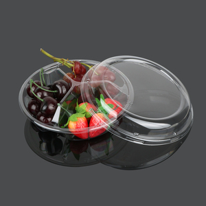 Disposable plastic round tray plates and transparent salad bowl with lid