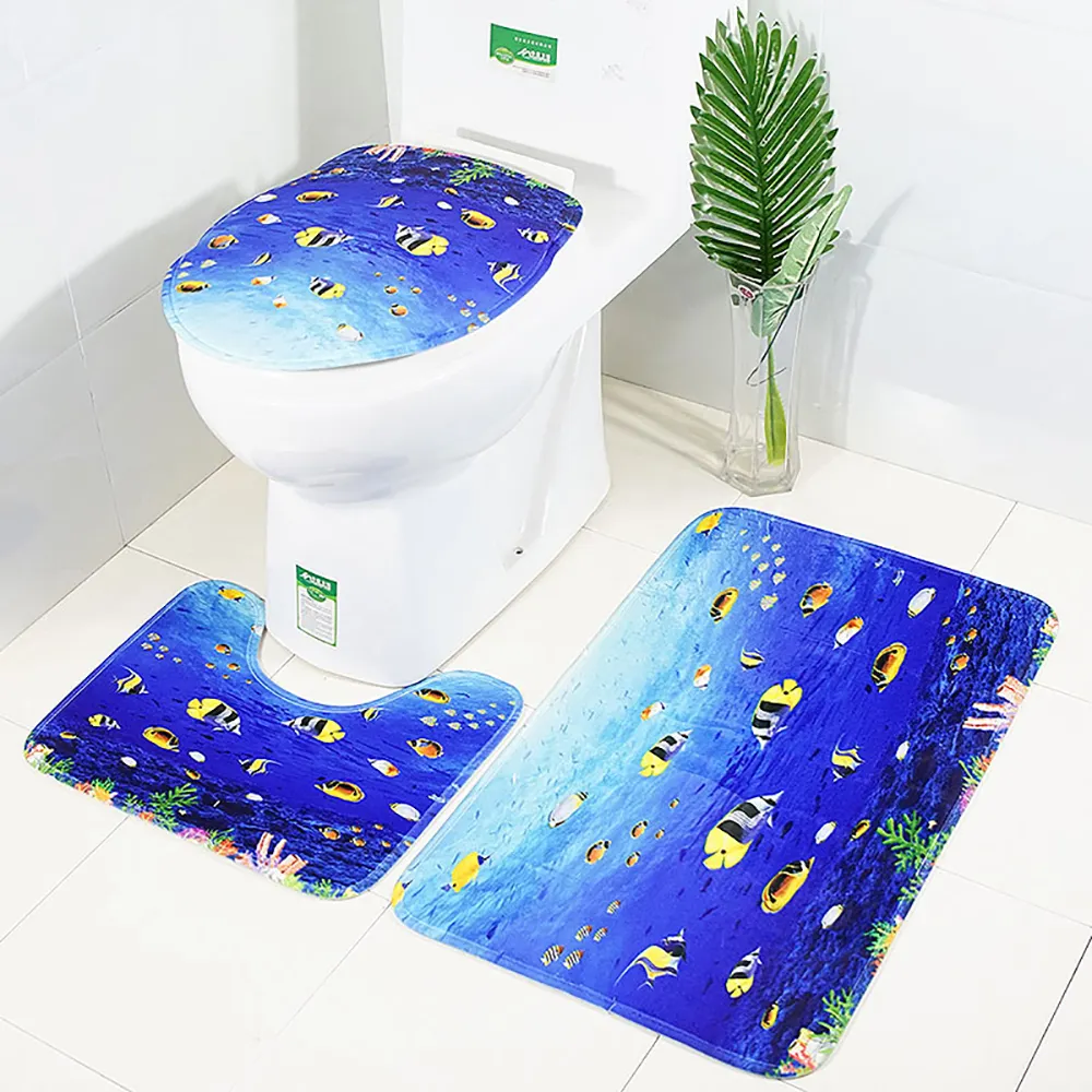 bathroom set waterproof anti-slip 3d printed toilet bath mat carpet