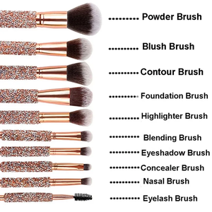 Pinceaux de <span class=keywords><strong>maquillage</strong></span> vegan de haute qualité, manche scintillant rose doré, <span class=keywords><strong>strass</strong></span>, ensemble de 10 pinceaux de <span class=keywords><strong>maquillage</strong></span> avec sac - Product Image 2