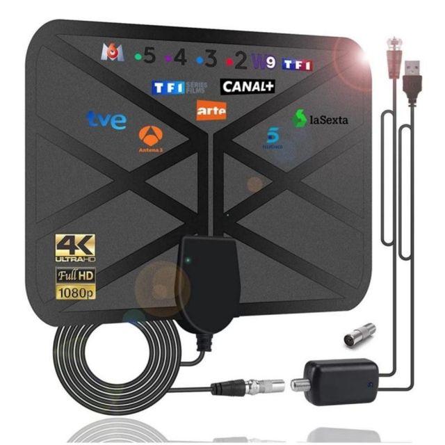 TOXU HD 4K Indoor 29dBi Amplified Signal Booster Antenna VHF UHF HDTV Digital DVB-T2 TDT TV for Smart TV with F/Male Connectors