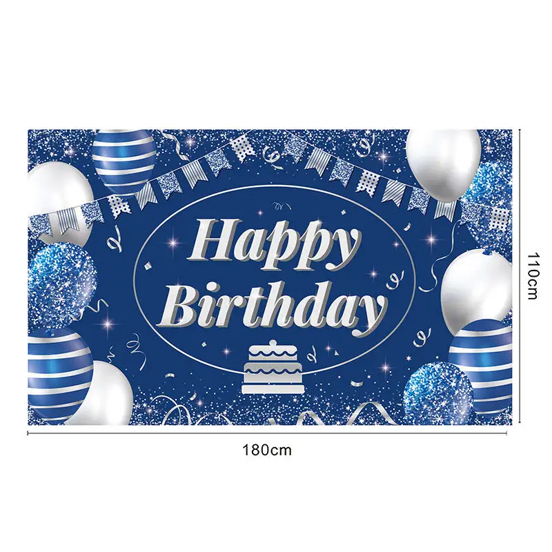 Birthday Backdrop Party Decorations 110cm * 180cm Custom Party Background Cloth Blue Silver Theme Birthday Background Banner