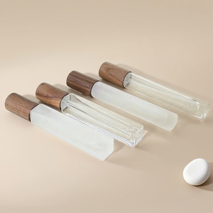 Cylinder <b>10ml</b> Frosted Clear Screw Neck Glass Perfume <b>Bottle</b> with Wooden Cap for Cosmetic Packaging - Product Image 3