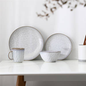 Juego <span class=keywords><strong>de</strong></span> <span class=keywords><strong>cena</strong></span> <span class=keywords><strong>de</strong></span> cerámica blanca antigua con logotipo personalizado, para el desayuno, hotel, restaurante, hogar, China - Product Image 1