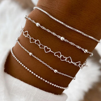 Nouveau bracelet en alliage plaqué or en forme de cœur, ensemble de 5 pièces, bracelet géométrique réglable pour femmes et filles, accessoires de mode