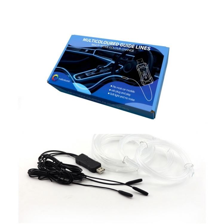 5pcs 1Car Interior Decoration USB RGB Light EL Optic Fiber Neon Strip Auto DIY Flexible Ambient APP Music New Condition