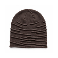 Bonnet en tricot plissé texturé à rayures horizontales pour femme, style décontracté et froncé, idéal pour l'hiver