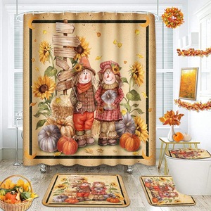 Rideau de douche en polyester à motif citrouille et feuille d'érable pour Thanksgiving, impression numérique personnalisée, imperméable, vente en gros - Product Image 6
