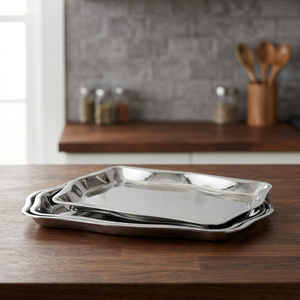Polished Metal <b>Serving</b> <b>Tray</b> Solid Pattern Elegant Finish Residential Use Dishwasher Safe Food Contact Safe - Product Image 4