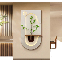 Peinture décorative 3D en bois MDF Wabi-Sabi avec éclairage LED, style luxueux et chaleureux, pour les halls d'hôtels, les salons, taille personnalisable, fabrication artisanale