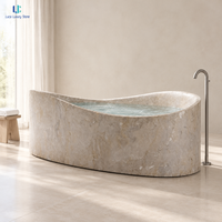 Baignoire en marbre crème Luca Dolcevita |   Baignoire en marbre à vidange centrale, finition polie, bord arrondi, pour villas de villégiature