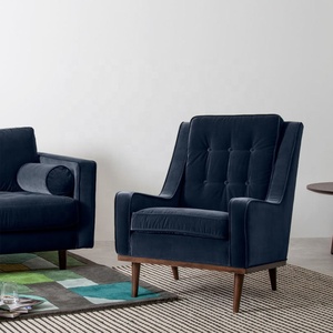 Super blu velluto alto accento poltrona alta di fascia alta mobili per la casa con gambe in legno per soggiorno e camere da letto - Product Image 3