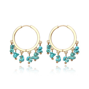 Boucles <span class=keywords><strong>d</strong></span>'oreilles créoles unisexes à la mode puces de pierre mélangée synthétique naturelle avec <span class=keywords><strong>diamant</strong></span> de taille princesse plaqué or - Product Image 2