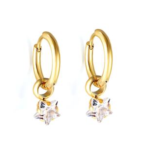 <b>Fashion</b> Woman Jewelry <b>Earring</b> Circle Starlike White Diamond <b>Studs</b> Hoop Stainless 18k Gold Plated <b>Earring</b> - Product Image 1