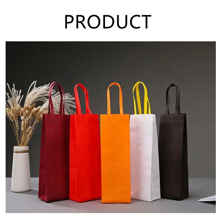 Reusable Nonwoven Tote Wine Bag single 1 bottle Non Woven Fabric Wine Bags Wine Bottle Pouch With Customized logo