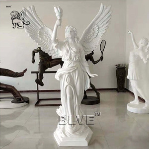 Estatua de Ángel Llorón Arrodillado de Mármol Blanco Grande con Alas, Lápida, MTG-006 - Product Image 5