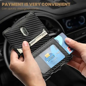 2025 RFID fibre de carbone mince à trois volets en cuir PU <span class=keywords><strong>porte</strong></span>-cartes hommes Smart noir portefeuille Apple pour AirTag pour <span class=keywords><strong>porte</strong></span>-monnaie de <span class=keywords><strong>carte</strong></span> de crédit - Product Image 6