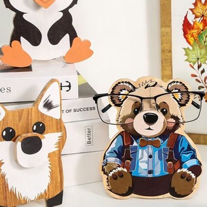 Wooden Animal Eyeglasses Stand 3 Slots Handmade <b>Pine</b> <b>Desk</b> Display For Office Home Decor Gift - Product Image 2