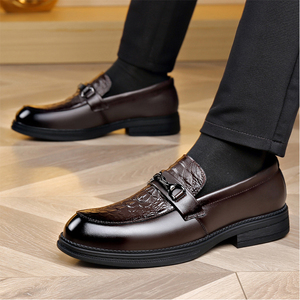 Mocassins brogues vintage pour hommes en cuir gaufré façon croco, <span class=keywords><strong>taille</strong></span> 38-44, à enfiler, avec boucle métallique, chaussures habillées formelles pour affaires et mariages, 2 couleurs - Product Image 6